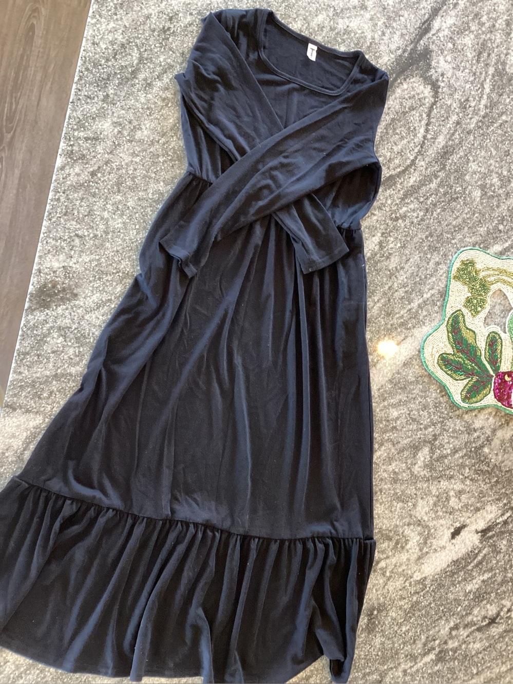 Amazon Black Long Sleeve Ruffle-Hem Girls Dress
